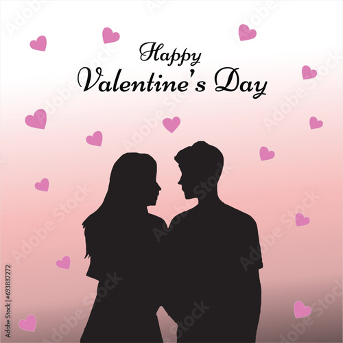 Happy Valentine's Day love couple silhouette illustration