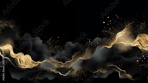 Golden Black Watercolor Brushstrokes Abstract © Psykromia