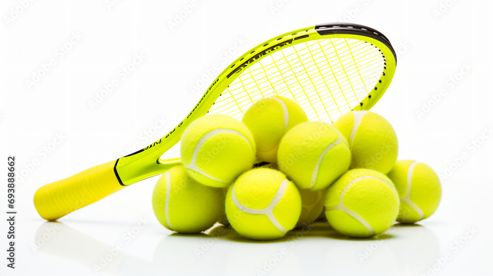 Tennis balls and racket