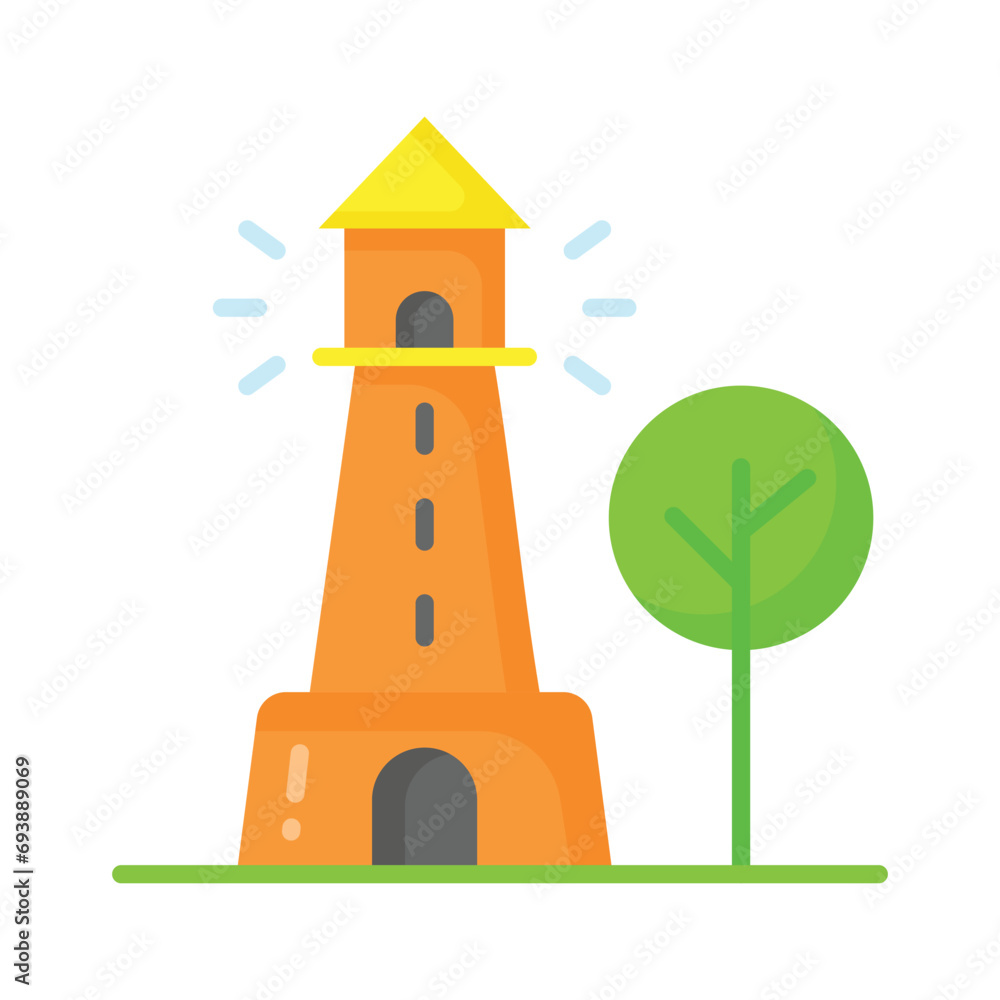 A tower containing a beacon light to warn or guide ships at sea, well designed icon of lighthouse A tower containing a beacon light to warn or guide ships at sea, well designed icon of lighthouse