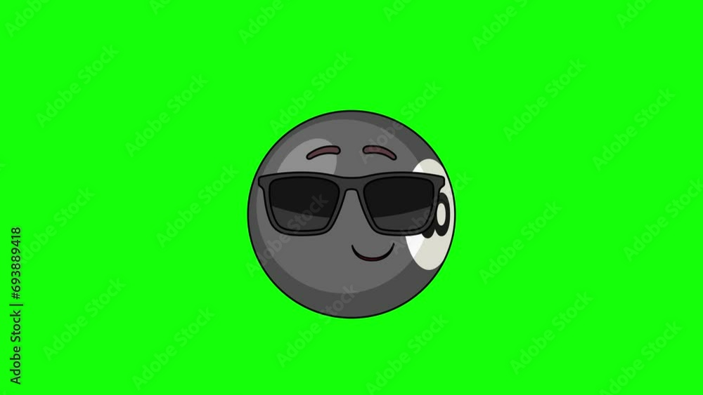 eight ball emoji cartoon smiling face with sunglasses, emoticon animation eight ball emoji cartoon smiling face with sunglasses, emoticon animation