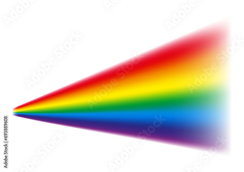 Dispersion light. Optical light dispersion effect. Refraction of the white light into the colorful visible spectrum. Physics illustration