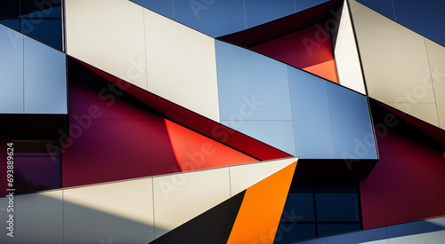 Architectural background featuring angular walls of a building facade reflecting natural light according to their angle
