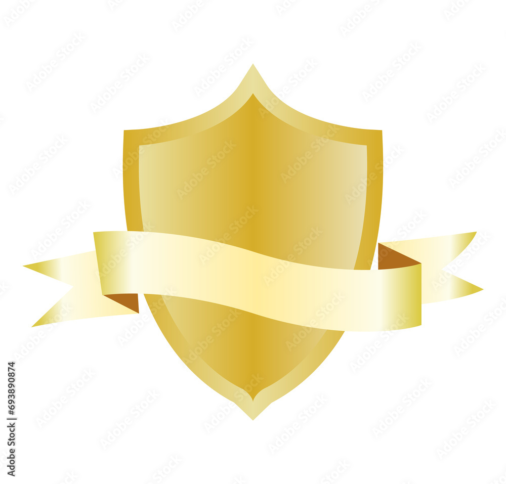 Heraldic blank shield icon with ribbon. Security illustration sign. Knight award symbol. Medieval royal vintage badge isolated on white Heraldic blank shield icon with ribbon. Security illustration sign. Knight award symbol. Medieval royal vintage badge isolated on white