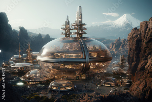A space colony on Mars, illustrating the possibility of human colonization on other planets. Generative Ai.