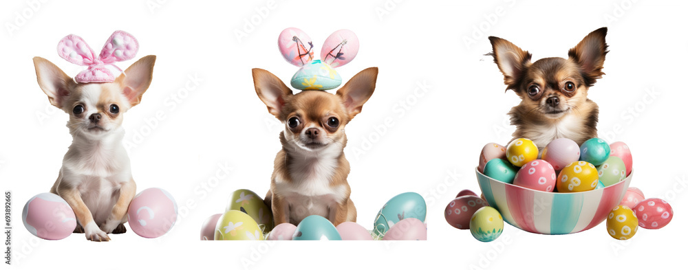 Chihuahua dog easter holding white background