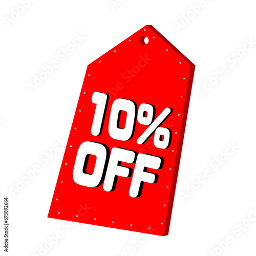 10% off red triangular top skewed price tag for business and sales.