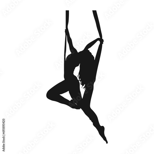 The girls silhouette is engaged in aerial acrobatics. Set of stock vector illustrations for your business, scrapbook, magazine.
