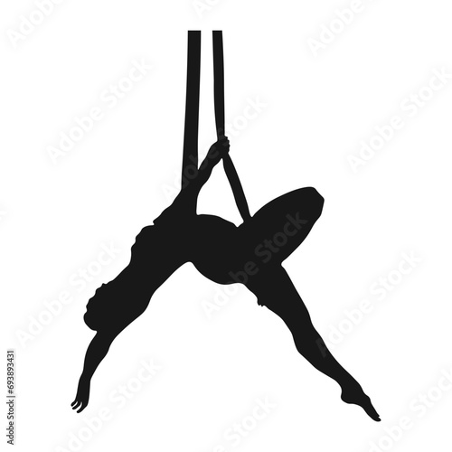 The girls silhouette is engaged in aerial acrobatics. Set of stock vector illustrations for your business, scrapbook, magazine.