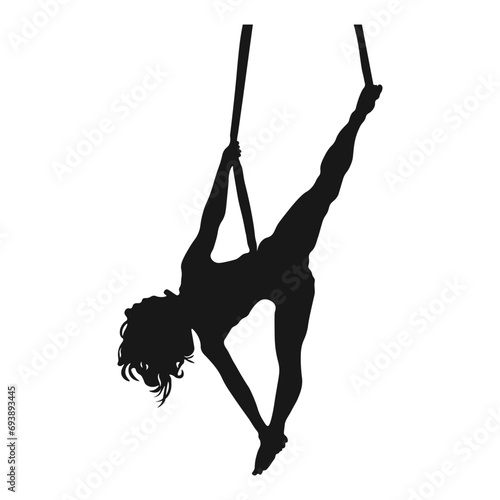 The girls silhouette is engaged in aerial acrobatics. Set of stock vector illustrations for your business, scrapbook, magazine.