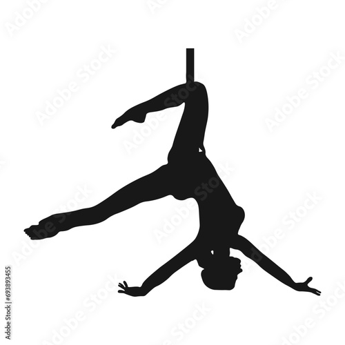The girls silhouette is engaged in aerial acrobatics. Set of stock vector illustrations for your business, scrapbook, magazine.
