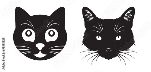 Fototapeta Naklejka Na Ścianę i Meble -  Cute cartoon cat doodle set, vector icons. Hand drawn sketch style cat characters faces.