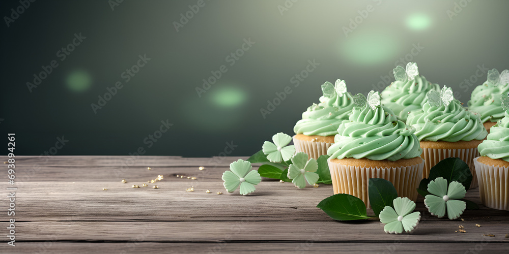 plant on the table, Delicious decorated cupcakes on light table st patrick's day celebration ,Delicious decorated cupcakes on light table st patrick's day celebration  generative ai

 - obrazy, fototapety, plakaty 