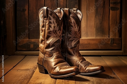 Cowboy boots on wooden floor