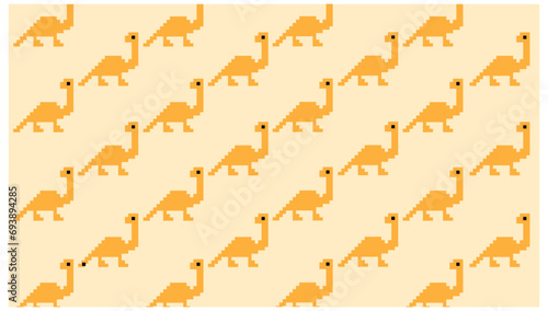 pixel brontosaurus pattern dinosaur sketch repeat pattern with chaotic arrangement. Perfect for textile, gift wrap and wallpaper.