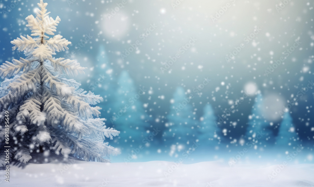 Winter Christmas background with snow tree 