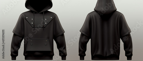 A Stylish Black Hooded Sweatshirt with a Unique Design photo