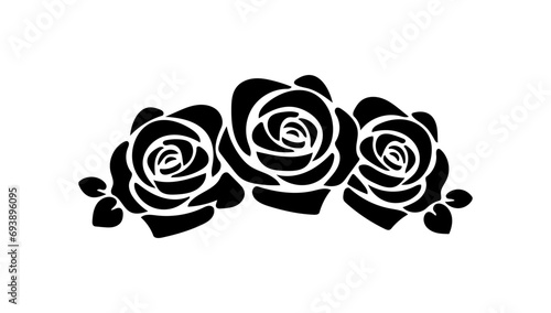 vector black silhouettes of rose flowers isolated on a white background. . Good for greeting cards, wedding invitations, restaurant menu, royal certificates. 