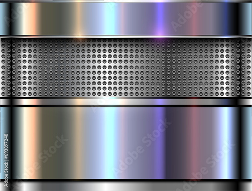 Silver polished steel texture background, shiny chrome metallic with iridescence color texture.