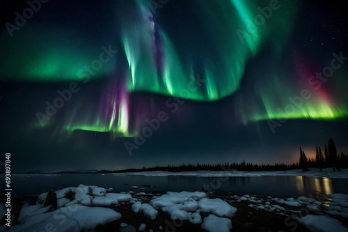 Northern lights (Aurora borealis) in the sky with lunar eclipse