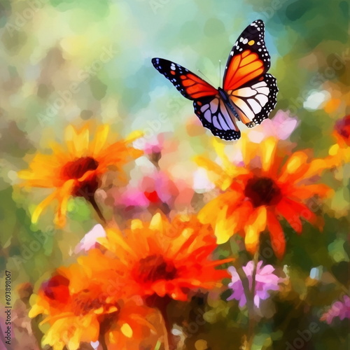 Butterflies on flowers watercolor and digital painting