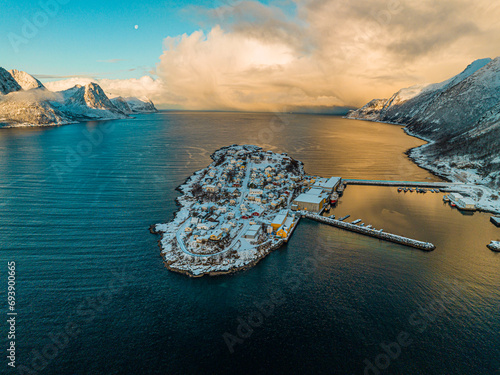 Drone view of Husoy Island, Senja Norway photo