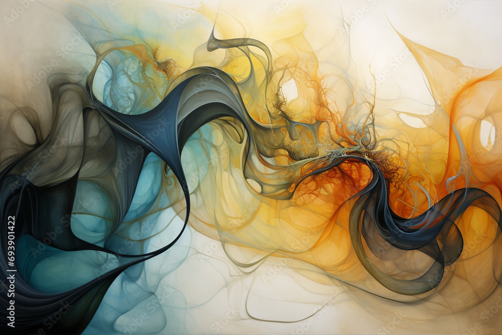 Fluid and organic shapes resembling tendrils of energy, creating a sense of movement within the abstract representation of bipolar disorder - obrazy, fototapety, plakaty 