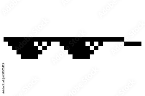 Pixel glasses meme. Like a boss meme. Pixelation, accessory optical fashion. 8 bit funky logo icon.  cartoon eyeglass frame for sunglasses photo