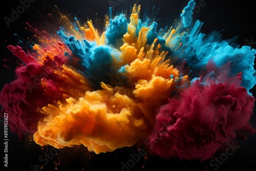 a splash of colored powder bursting into the black background