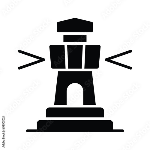 A tower containing a beacon light to warn or guide ships at sea, well designed icon of lighthouse