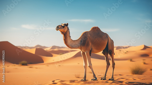 Camel standing in the Egyptian sand desert Sahara