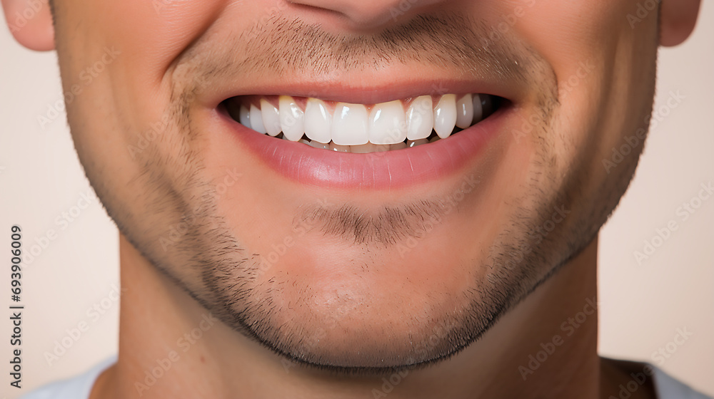 Fototapeta premium Handsome cute smile, male template for commercial, teeth care, dentist advertisement, mock up