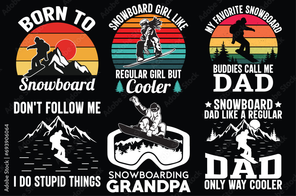 Fototapeta premium Snowboarding and Snowmobiling vector bundle T-shirt