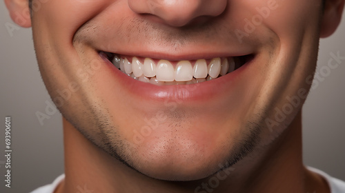 Handsome cute smile, male template for commercial, teeth care, dentist advertisement, mock up