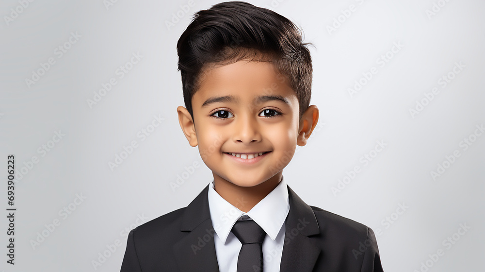 Portrait of a cute young Asian Indian company office business kid smiling and looking straight, funny commercial template Portrait of a cute young Asian Indian company office business kid smiling and looking straight, funny commercial template