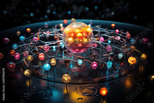 A computer simulation of nuclear reactions, showcasing the sophisticated modeling and simulations used in nuclear physics research. Concept of computational nuclear science. Generative Ai.