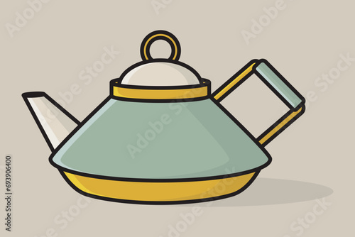 Simple Style Kettle vector illustration. Kitchen interior object icon concept. Kitchen Teapot with closed lid vector design with shadow. Restaurant kettle icon logo.