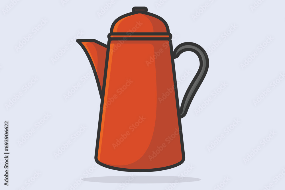 Obraz premium Beautiful Teakettle with Long Handle vector illustration. Kitchen interior object icon concept. House Teapot with closed lid icon design with shadow.