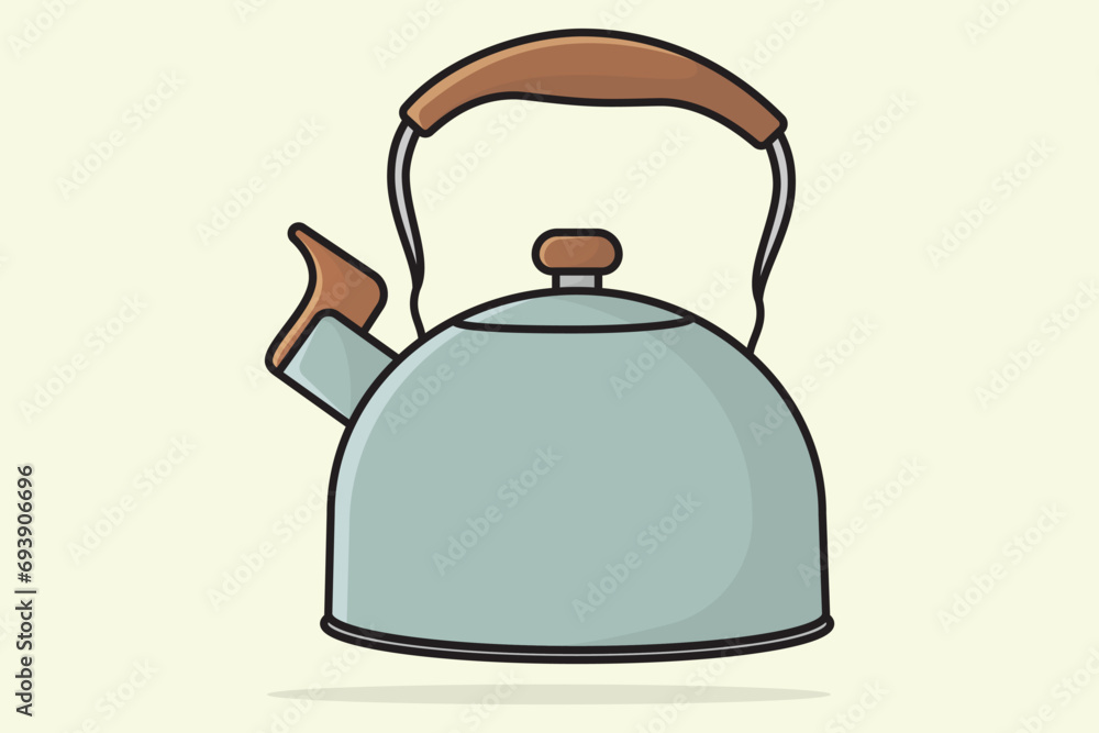 Obraz premium Restaurant Teapot with Closed Lid vector illustration. Kitchen interior object icon concept. Brown metal teapot icon design with shadow.