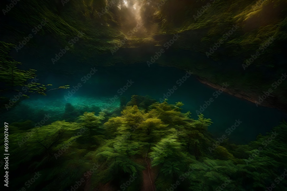 night forest and water