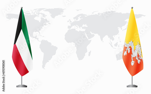 Kuwait and Bhutan flags for official meeting