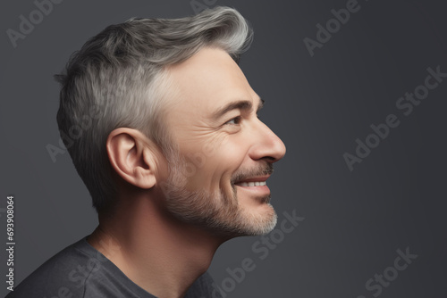 Handsome smiling middle age man studio portrait, isolated on white background. Created using ai