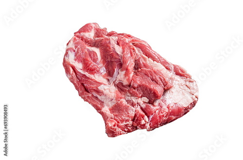 Ready for cooking on grill Boneless lamb meat, raw neck meat with herbs. Transparent background. Isolated.