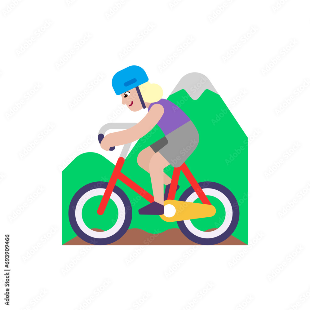 Woman Mountain Biking: Medium-Light Skin Tone Woman Mountain Biking: Medium-Light Skin Tone