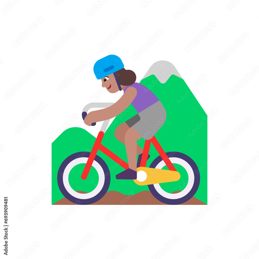 Woman Mountain Biking: Medium Skin Tone Woman Mountain Biking: Medium Skin Tone