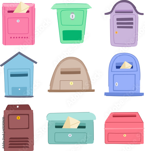 mailbox letter set cartoon. box email, address postbox, send postal mailbox letter sign. isolated symbol vector illustration