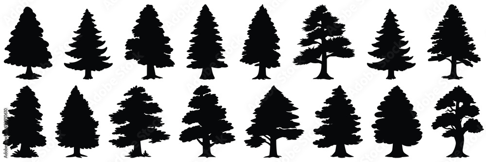 Obraz premium Tree silhouettes set, large pack of vector silhouette design, isolated white background