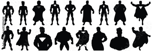 Super hero comic book silhouettes set, large pack of vector silhouette design, isolated white background photo