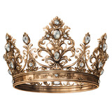 Illustrate the antique gold picture crown with a transparent background