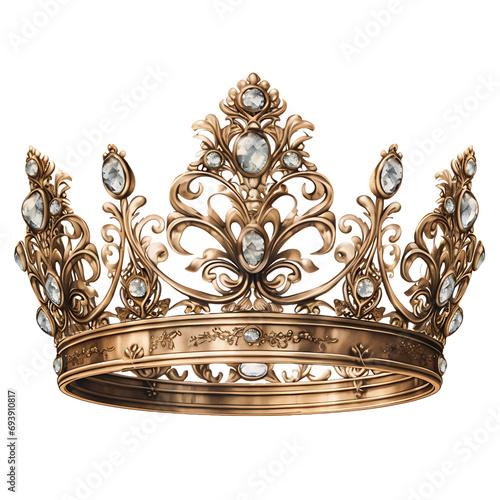 Illustrate the antique gold picture crown with a transparent background